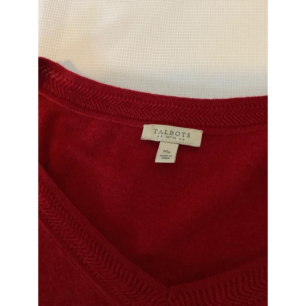 Talbots Petite Red V-Neck Sweater Button Side Detail Cotton Blend Size MP - Picture 10 of 13